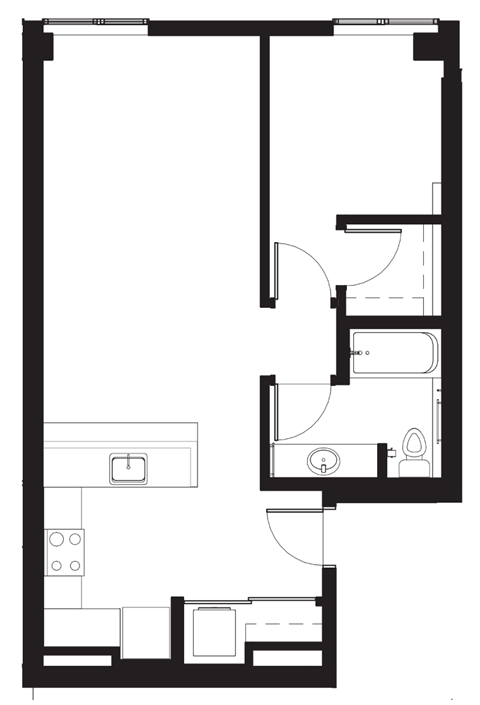 a floor plan of a small apartment with a bedroom and a living room